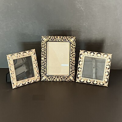 Silver Tone Rhinestone Open Scroll Table Shelf Picture Photo Frame lot 3 Tarnish