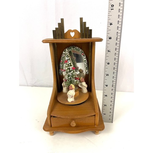 VTG Enesco Rotating Christmas Angels SILENT NIGHT Wooden Display with Drawer - Picture 3 of 12