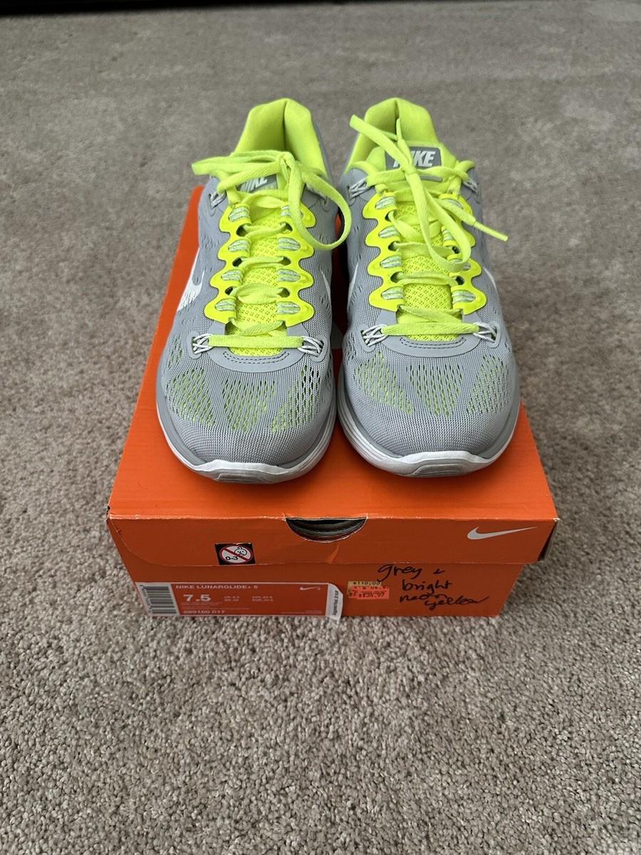 Nike Lunarglide 5 Grey Neon Yellow Running Shoes Sneakers 