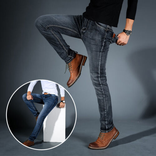 Herren Mode Stretch Jeans Slim Denim Hose Baumwolle Freizeit Gerades Bein Hose - Bild 1 von 21