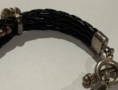 Designer Ilaria Sterling Silver 925 Leather Bead Flower Toggle Bracelet 7.5 D18 - Picture 9 of 10
