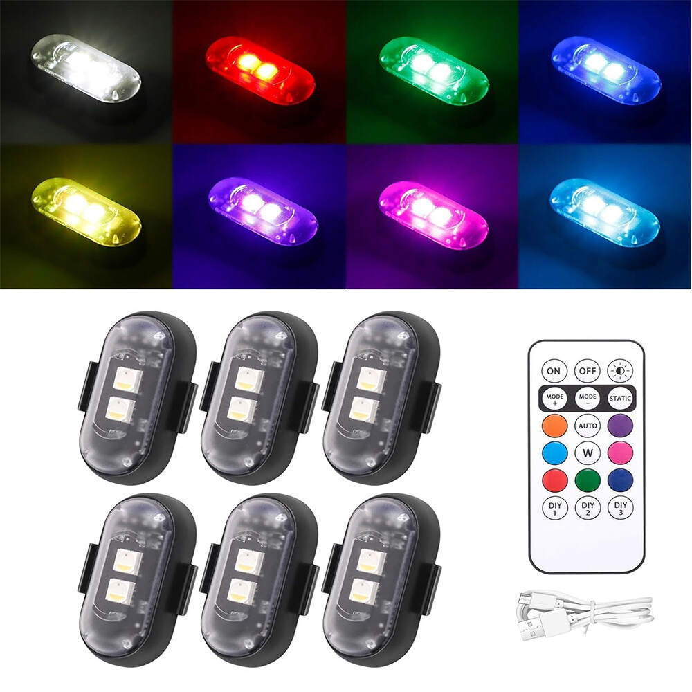 6Pcs Wireless LED Strobe Light RGB 8 Colors Rechargeable Flashing Warning Lights