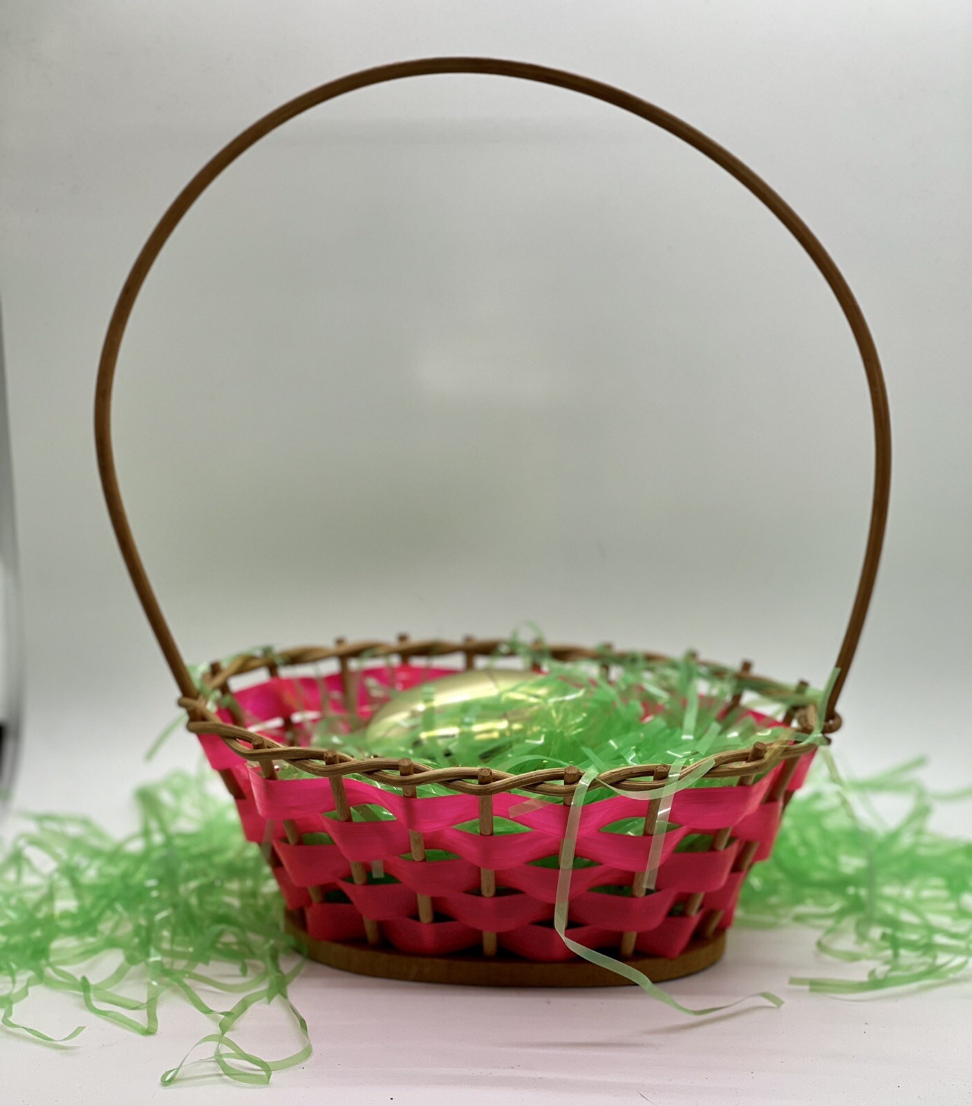 Vintage Wood, Reed And Pink Plastic Easter Basket eBay