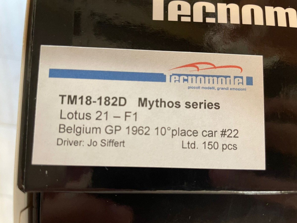 Tecnomodel Lotus 21 - F1 #22 Jo Siffert Belgium GP 1962 1/18 Tecnomodel Lotus 21 - F1 #22 Jo Siffert Belgium GP 1962 1/18