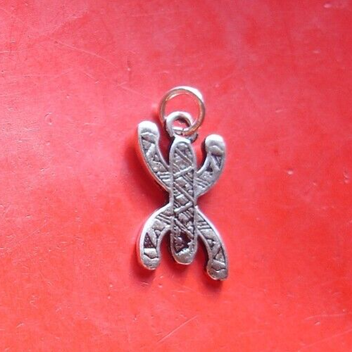 SILVER Moroccan engraved zeed Amazigh Tifinagh alphabet pendant/earring L20 mm - Picture 2 of 7