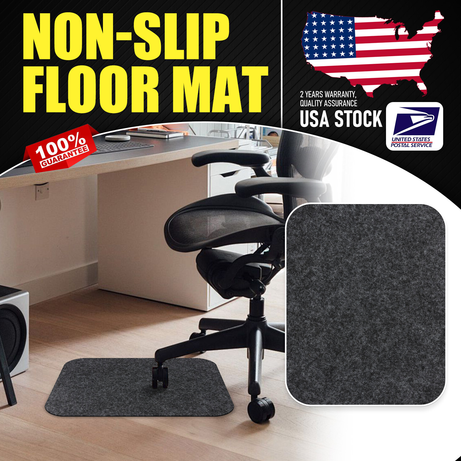 Anti-slip gray office chair mat for hardwood floors 39x71 inches-image