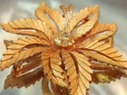 Fun Super Pretty Ice Rhinestone Vintage 70's Large Textured Flower Brooch 761j1