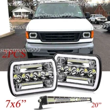 Fit Ford E-150 E-250 2003-2014 Van 2PCS 7x6'' LED Headlights DRL+20'' Light Bar