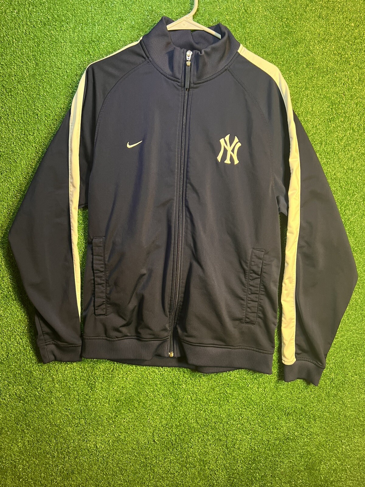 Nike Track Jacket Mens Large New York Yankees Zip Blue Bomber Sweatshirt Y2K
