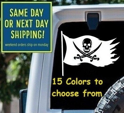 8 Sizes PIRATE SKULL SWORDS FLAG STICKER DECAL Car Window MacBook Tablet Laptop - Picture 1 of 2