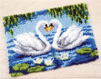 Vervaco Knüpfteppich '' Schwäne ''  mit Garn 55x40 cm vorgezeichnet  PN-0021856 