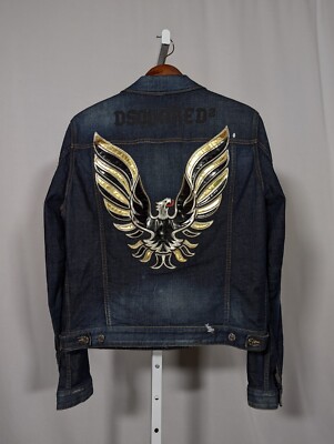 Dsquared2 ICON AW 2015 RUNWAY Denim Trucker Phoenix Patent Leather Patch  Jacket