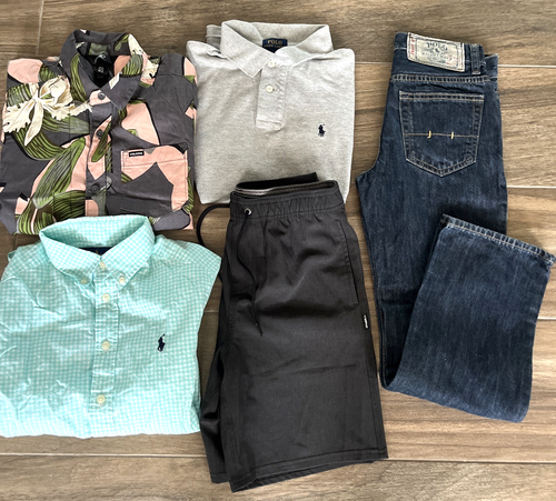 POLO RALPH LAUREN + Boy YOUTH Bundle Clothing Jeans Shirts Boardshort M 10/12