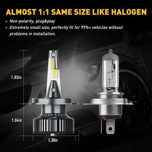 AUXITO 2X H4 9003 LED Headlight Bulbs 6500K White High Low Beam 72W ERROR FREE P - Picture 7 of 9