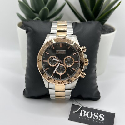 BOSS HERRENUHR 1513339 EDELSTAHL ZWEIFARBIGES ARMBAND GRAUES ZIFFERBLATT SILBERNES GEHÄUSE