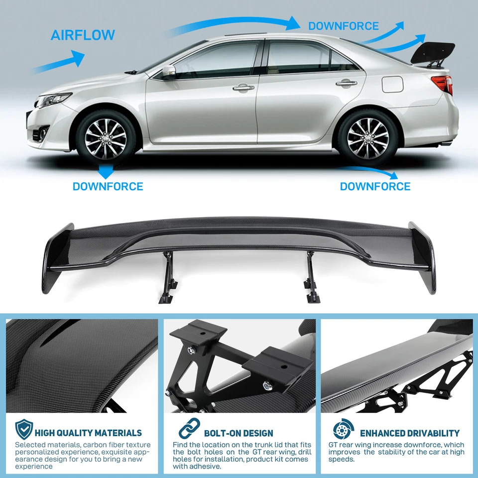 GT Racing Carbon Fiber 57" Rear Trunk Spoiler Wing For Nissan 200SX 240SX S14 - Image 4 of 4