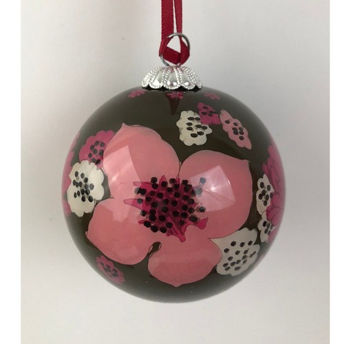 Addobbi Natalizi Set 3 Palline Rotonde Stampa Floreale Marrone Rosa Albero di Natale - Foto 3 di 4