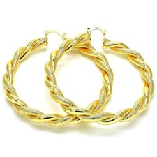 Women's 14K Gold Filled Twist Rope Design Glitter Round Hoop Earrings 30mm-60mm
