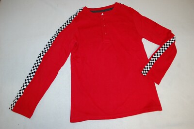 Boys RED L/S KNIT HENLEY TEE SHIRT Black White Checkered Stripe