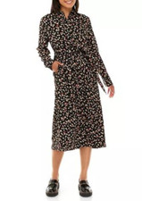 NEW CHAPS BLACK FLORAL  MIDI BELTED SHIRT DRESS SIZE  XL  $79