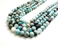 Natural Caribbean Blue Larimar Smooth Round Beads for Jewelry Making PG313
