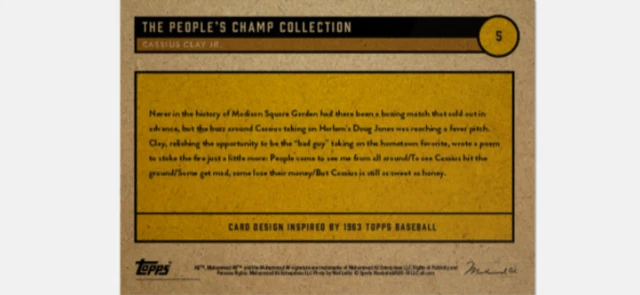 2021 TOPPS MUHAMMAD ALI THE PEOPLE'S CHAMP CARD #5 CASSIUS  CLAY JR vs JONES - Image 2 of 2
