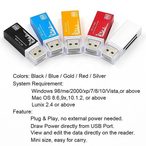 All In One Aluminium Multi Card Reader SDHC SDXC Micro SD Memory Stick 2.0 Flash - Photo 2 sur 12