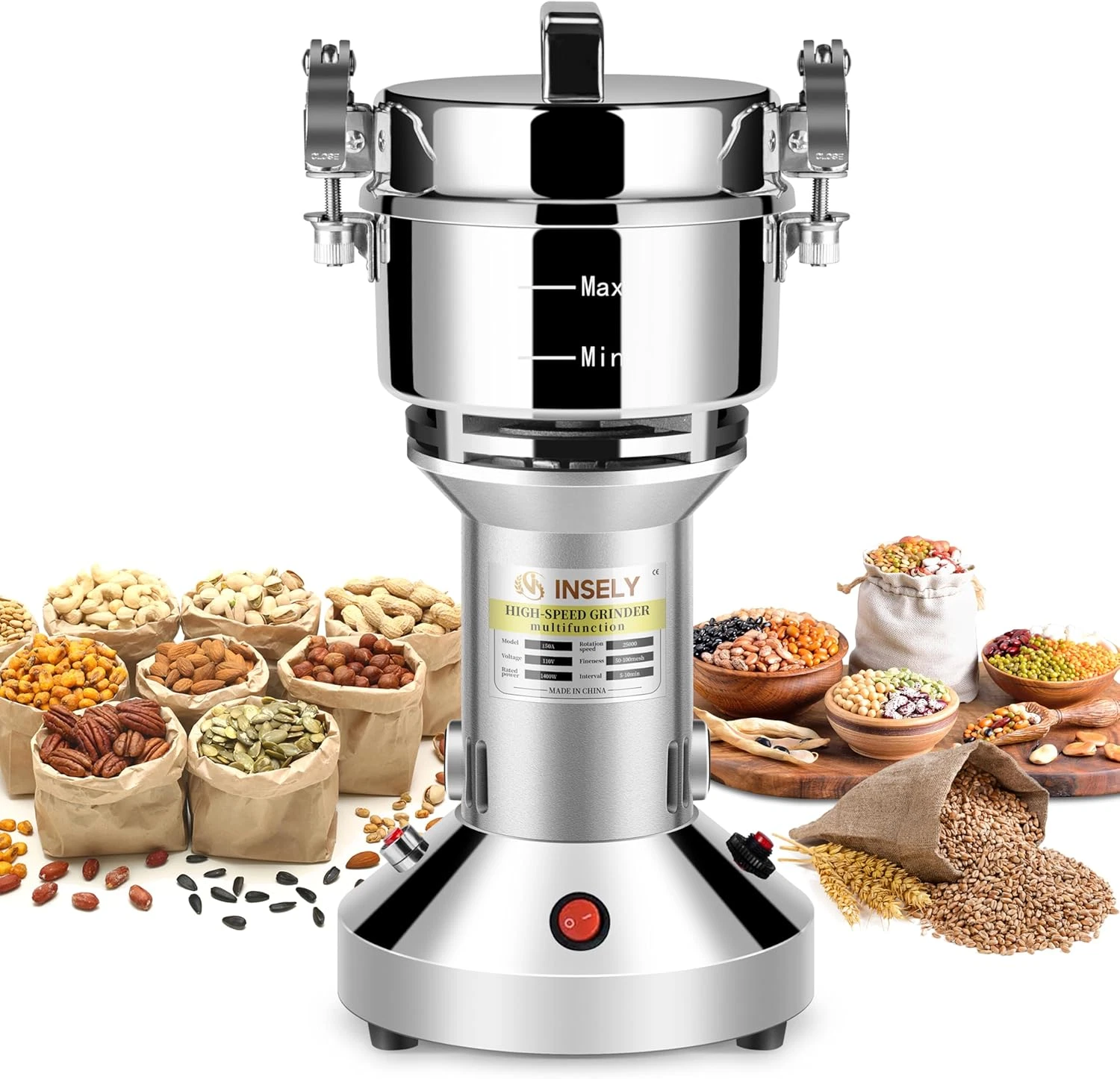 150g Electric Grain Mill Grinder Stainless Steel Wheat Corn Coffee Spice Dry Foo