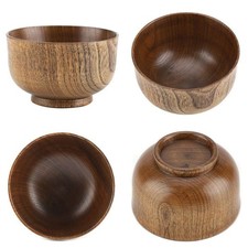 Natural Wood Round Bowl 1PC Wooden Serving Platter Plate Dinnerware Dish