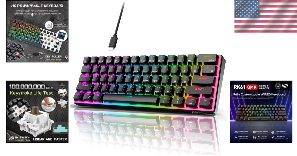 Stylish 60% Hot Swappable Brown Switch Keyboard - Image 2 of 4