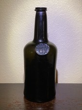 English Black Glass Wine Bottle With Seal Late 18th Century