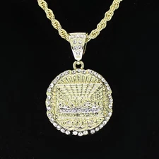 Round Large Last Supper CZ Pendant 14k Gold Plated Rope Chain Necklace Jewelry