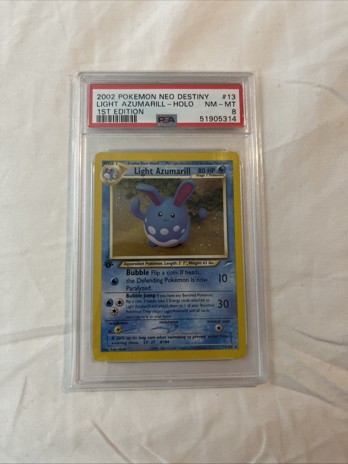 2002 Pokemon Neo Destiny Light Azumarill 1st Edition Holo #13 PSA 8