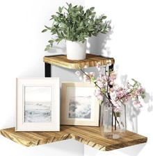 SRIWATANA Corner Shelves, 2 Tier Floating Shelves Wall Mounted, Rustic Wood Wal