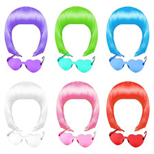 Vibrant 6 Pcs Neon Wig & Sunglasses Set for Parties and Cosplay Fun