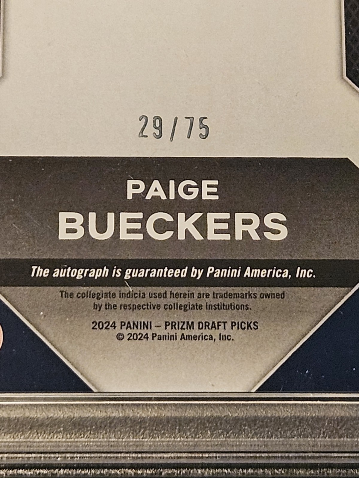2024 Panini Draft Picks PAIGE BUECKERS Legacy Sig #LS-24 Blue Ice Prizm /75 PSA view 3