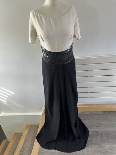 Escada, Authentic Vintage Escada Seiden Maxikleid, Pailletten Kummerbund Tailleneinsatz Gr. 40