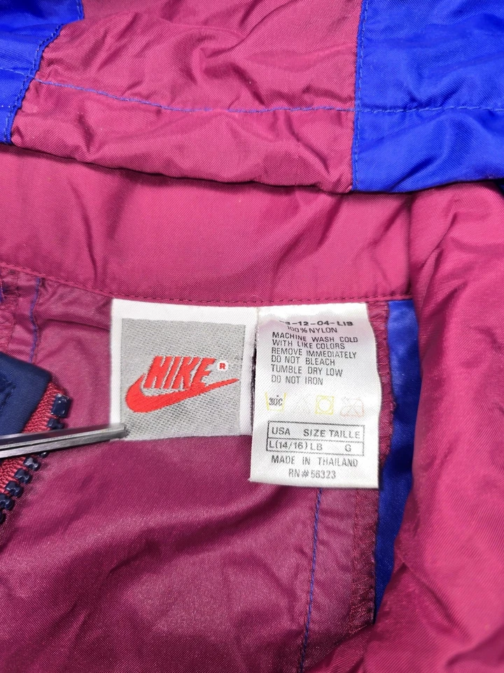 Vintage Nike Jacket Mens Large Blue Pink Hooded Windbreaker Colorblock 90s Nylon - Image 4 of 4