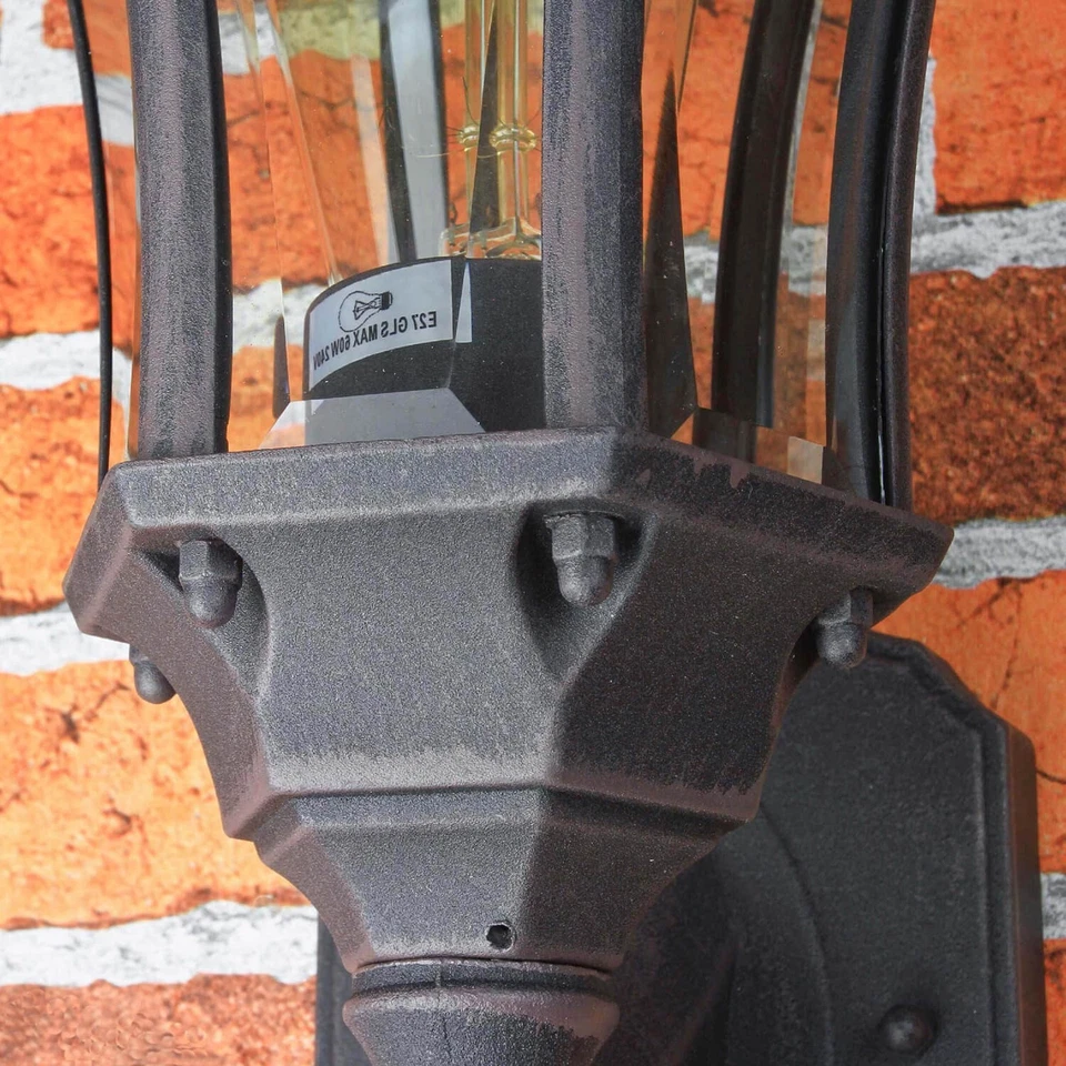 Rustikale Außenleuchte Braun antik IP44 Glas Aluminium E27 Wand Lampe Haus Hof - Bild 4 von 4