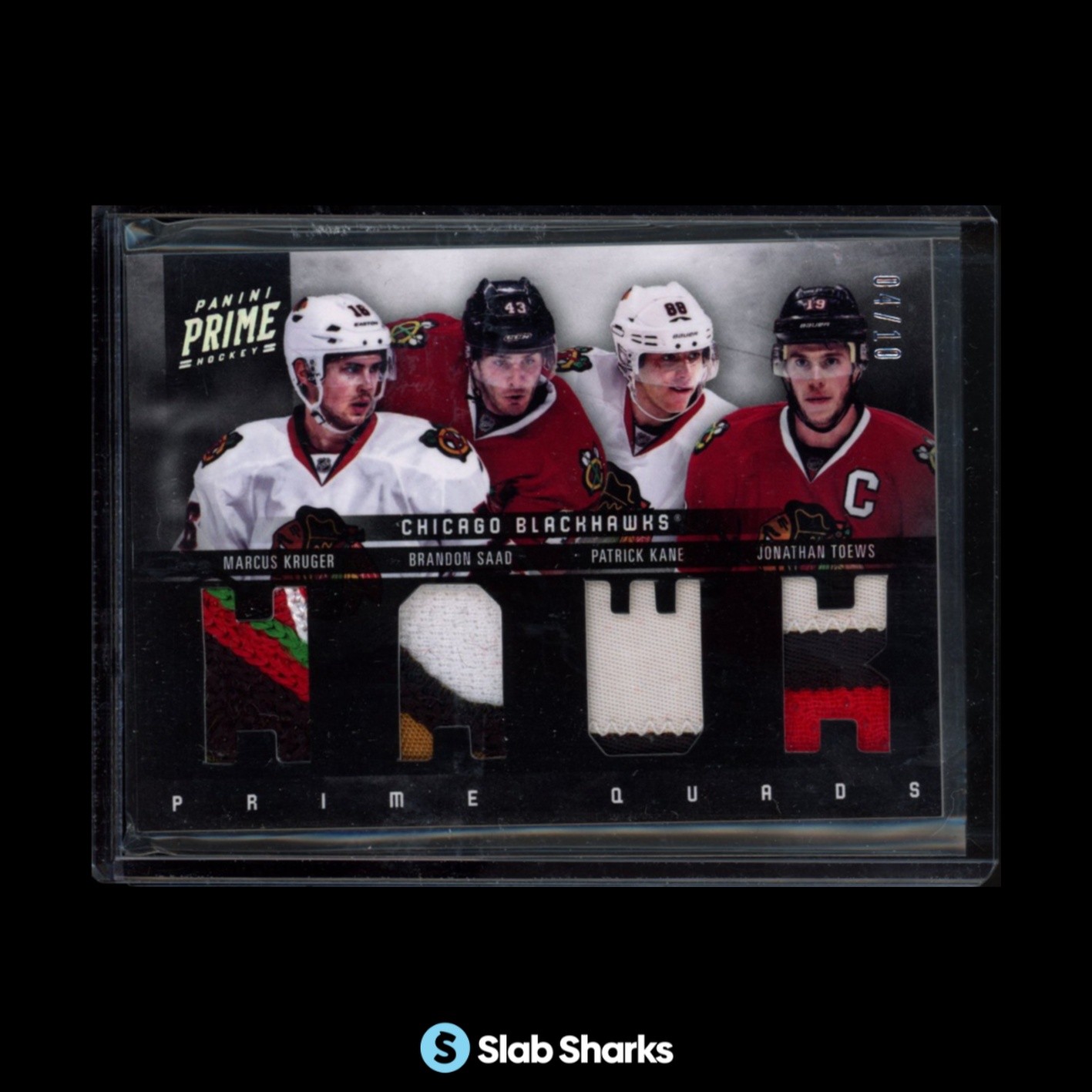 2011 PANINI PRIME SAAD JONATHAN TOEWS KRUGER PATRICK KANE QUADS PATCHES /10