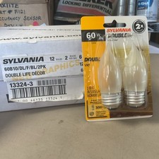 New Box Of 12 Sylvania 60W Double Life Decor B10 Light Bulbs Candelabra - 120v