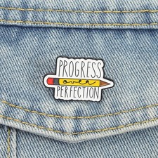 Pencil Enamel Pins Progress Over Perfection Brooches Teacher Quotes Lapel Badges