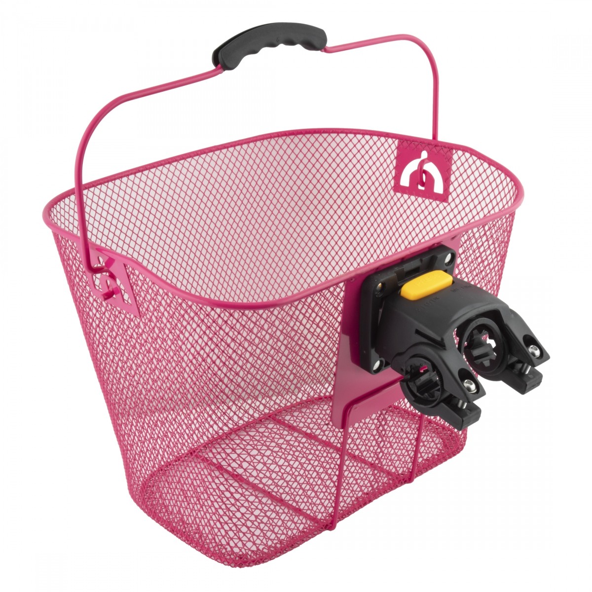 Pink Steel Mesh Bicycle Basket with Quick-Release Mount, Removable Carry Handle