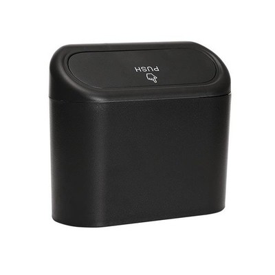 VOLTTA Mini Car Trash Can with Push Lid, Compact Vehicle Garbage Small, Black 
