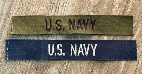 Official U.S. Navy Embroidered Uniform Name Tape Patches (Blue & Olive) USN