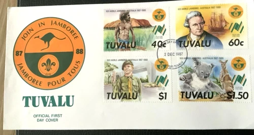 WORLD JAMBOREE 1987 AUSTRALIA TUVALU CAPTAIN COOK KOALA BEAR BOY SCOUTS FDC UNAD