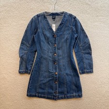 NEW NWT Gap Denim Barrel Sleeve Mini Dress XXS XS Medium Wash Western Button Up