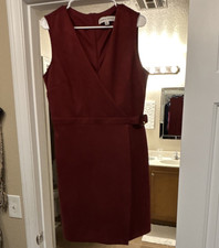 Emma & Michele Burgundy Solid V-Neck Sleeveless Wrap Knee Dress Polyester 12