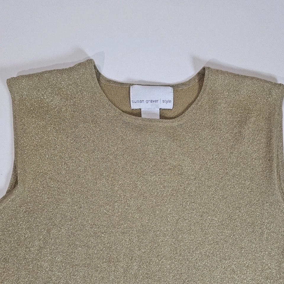 Blusa para mujer Susan Graver mediana dorada brillante vacaciones cóctel fiesta top Foto 3 de 4