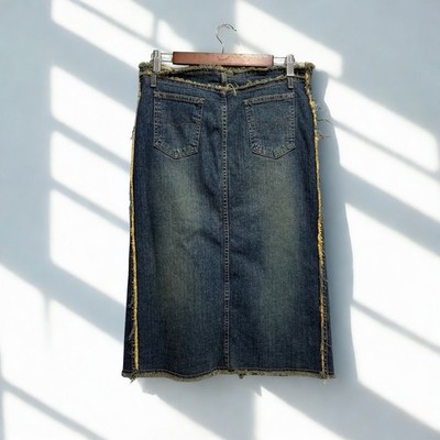 Vintage Morgan De Toi Y2K Low Rise Fringe Jean Skirt Woman s 30